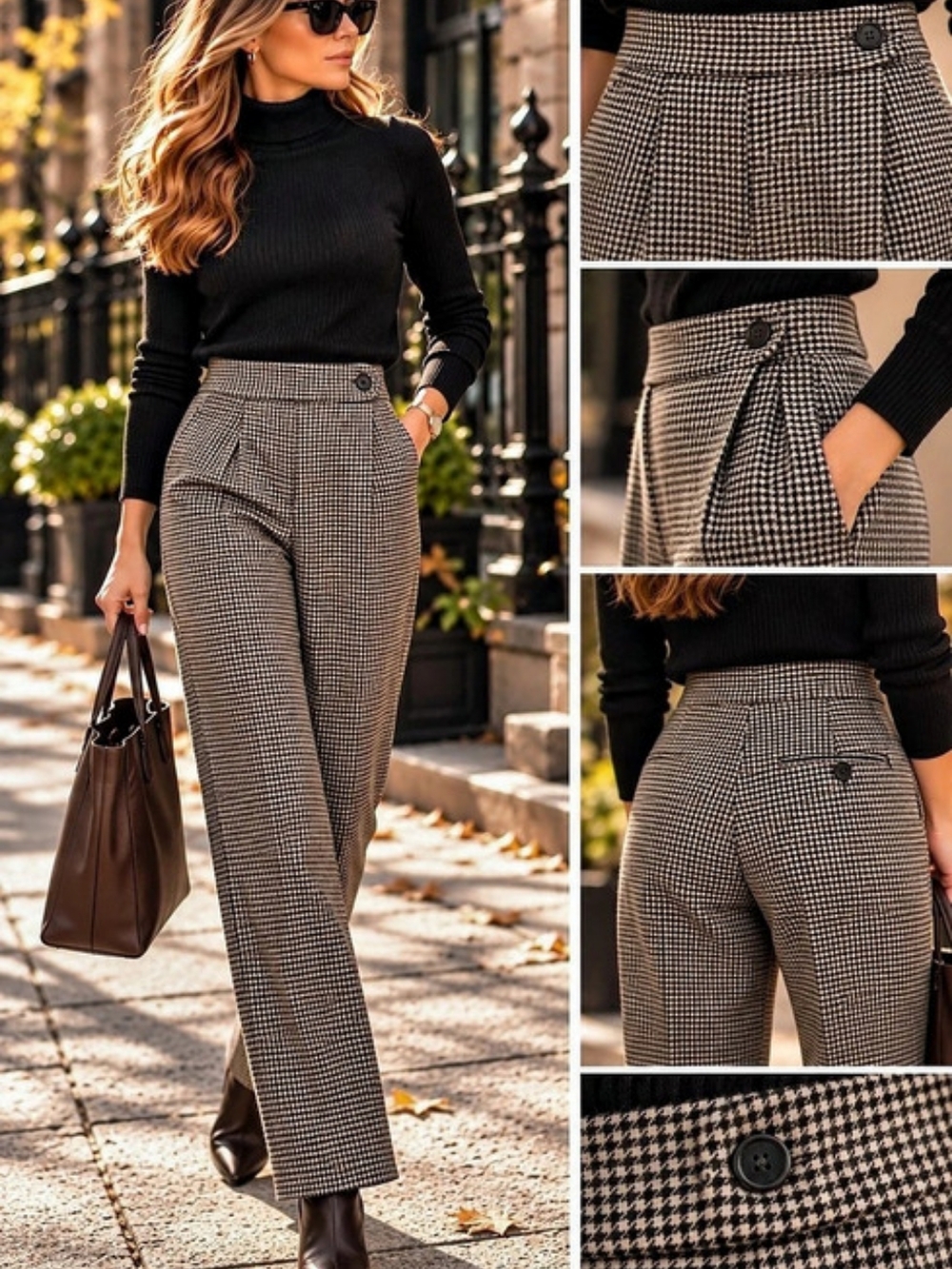 CHAPS Timeless 100% Wool Houndstooth Tailored Trousers Size 4 NWOT